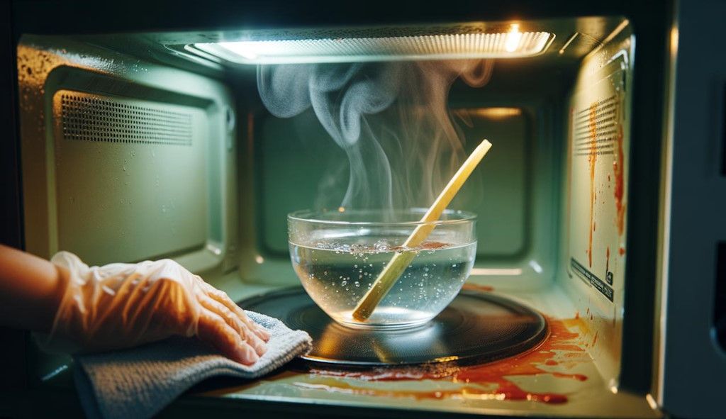 steam cleaning microwave with vinegar and water — how to clean microwave inside