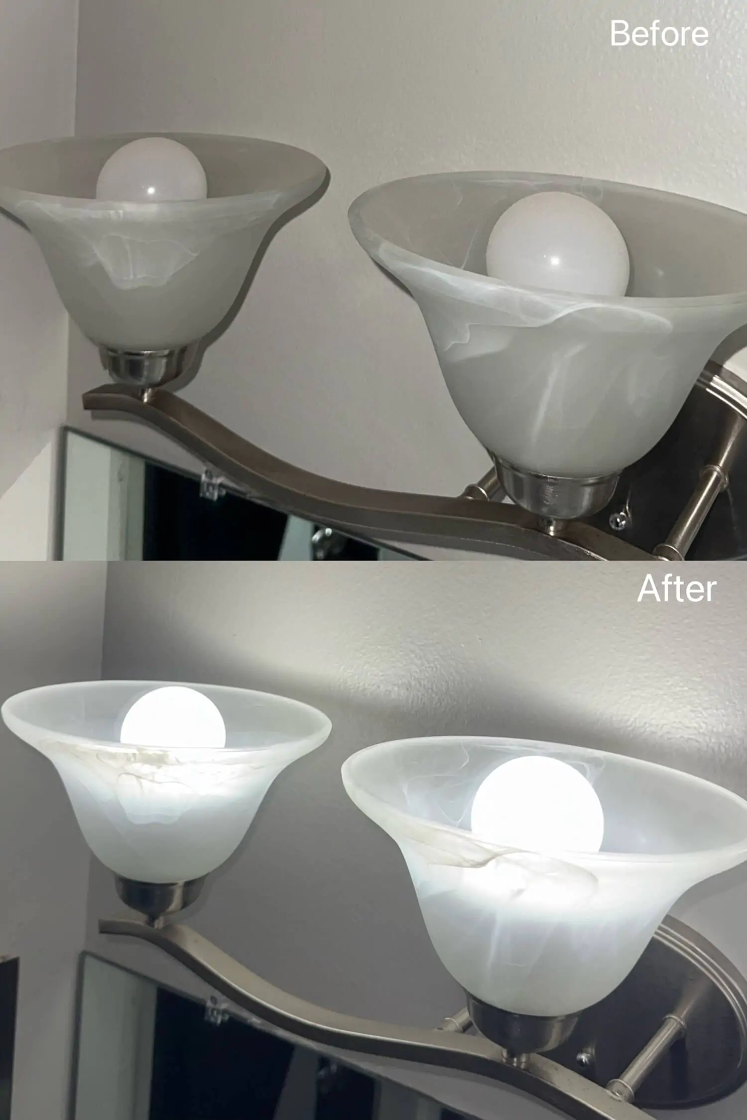 bathroom light fixture detail cleaning before after waterford