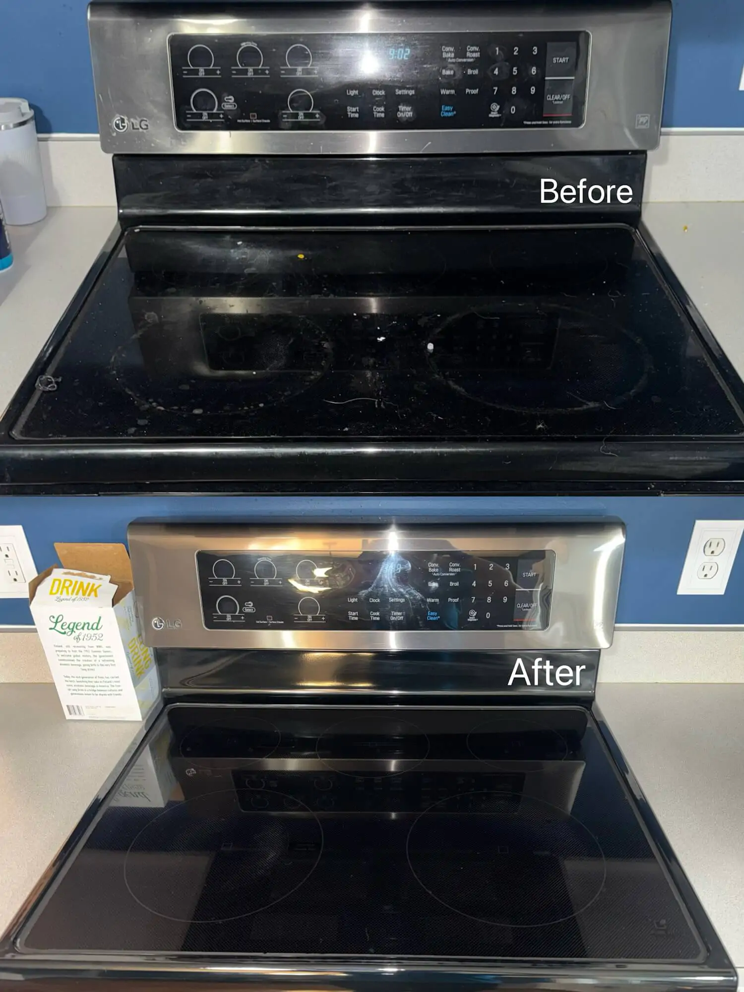 glass top stove cleaning before after